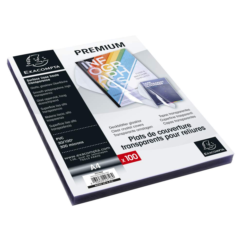 Exacompta - Ref 42746E - PVC Transparent Covers for Presentation Binders - Suitable for Storing A4 Documents, 0.3mm Thick Material - Clear (Pack of 100)