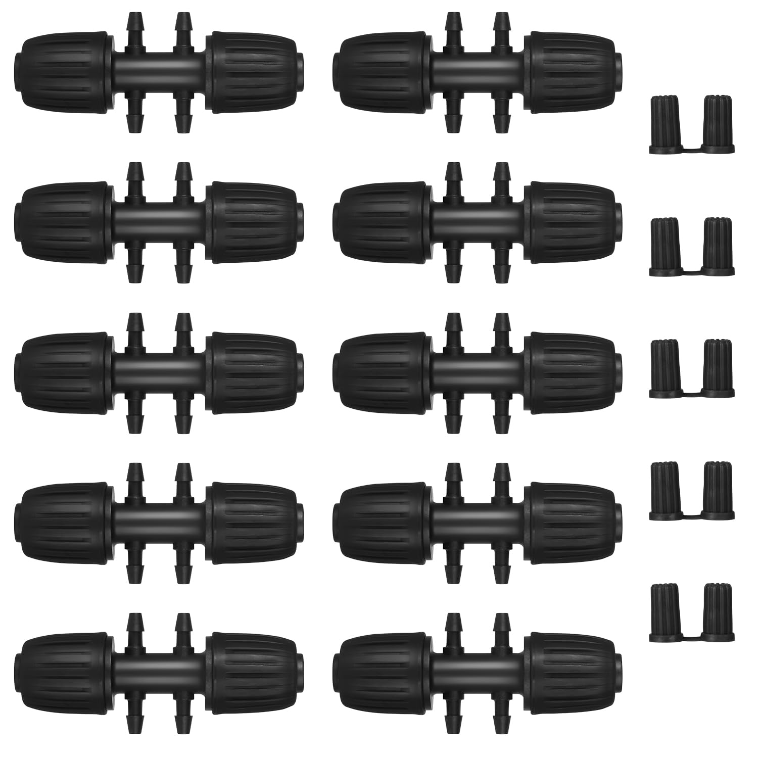 10 Pcs Drip Irrigation Fittings Kit, MSDADA Drip Irrigation System Connector Set for 1/2'' to 1/4'' Irrigation Tube, Anti-Drop Connectors Barbed & Threaded Double-Locked Irrigation Fitting(Black)