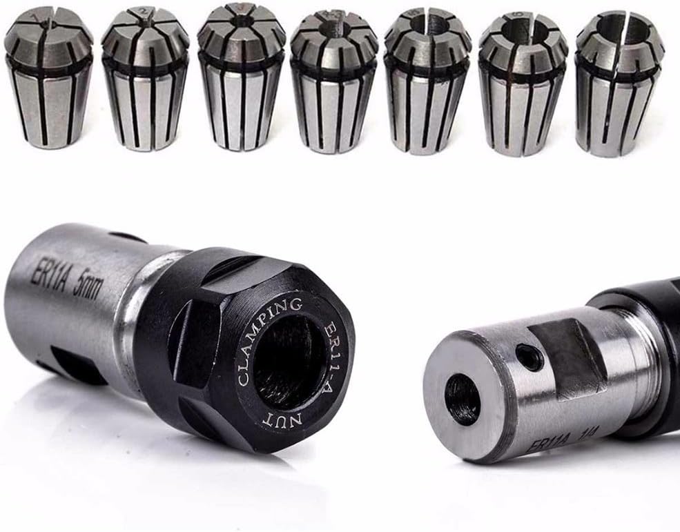 Dxlta 7 Pcs/Set 1-7mm ER11 Spring Collets + ER11A 5mm Extension Rod Motor Shaft Holder Kit