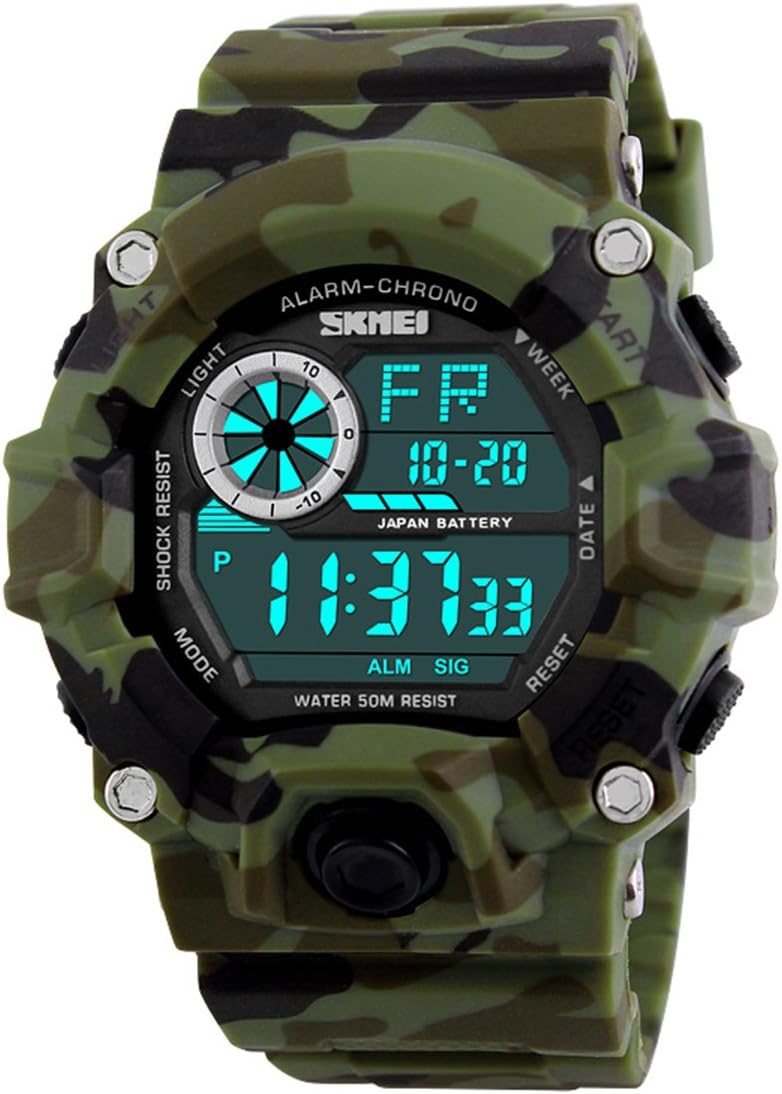 BesWLZ Multi Function Camouflage Green Military Outdoor Sports Watch with LED Analog Digital Waterproof Alarm