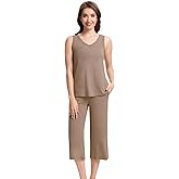 WiWi Women Pajama Set Sleeveless Top with Capri Pants Viscose from Bamboo Super Soft V-Neck Tank Cooling PJ Sets S-XXL