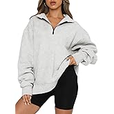 BLENCOT Women Half Zip Oversized Sweatshirts Long Sleeve Solid Color Drop Shoulder Fleece Workout Pullover S-2XL