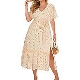 Women's Plus Size Dress for Wedding Guest - Semi Formal Cocktail Holiday Gold Dot Midi Dresses