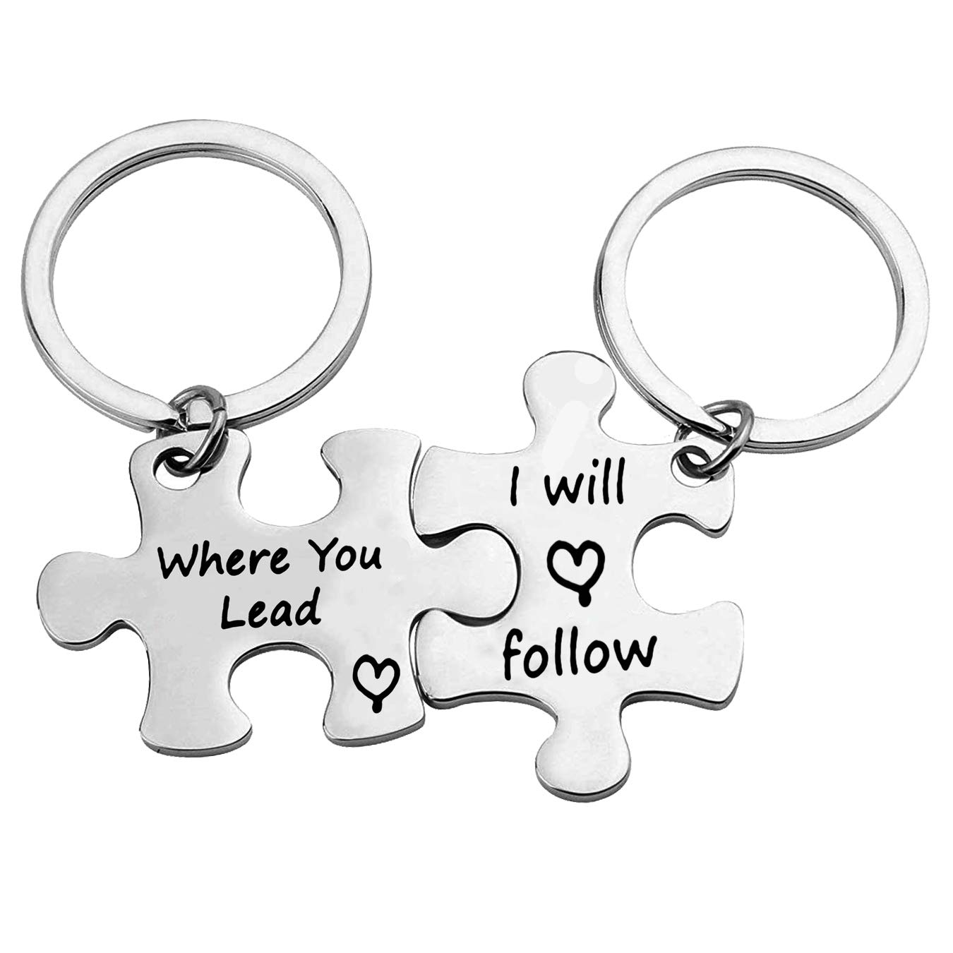 Baixian Mother Daughter Gifts Gilmore Girls Gift Puzzle Keyring Set Where You Lead I Will Follow Keychain, Mothers Day Gift for Mum, Mum Christmas Birthday Gift, Thanksgiving Gift for Mum