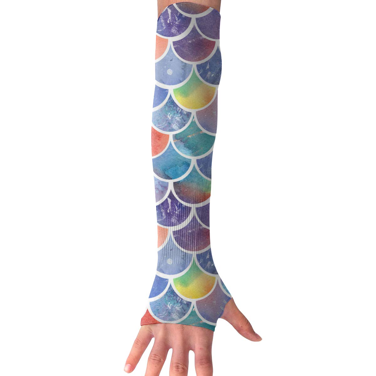 WAY.MAY Rainbow Fish Glitter Scales Protection Cooling Warmer Long Arm Sleeves Sunblock Protective Fingerless Gloves Outdoor Sun Sleeve