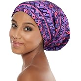 Sleep Knitted Cap Satin Bonnet Extra Large African Print Hair Wrap for Curly Hair, Locs Black Women