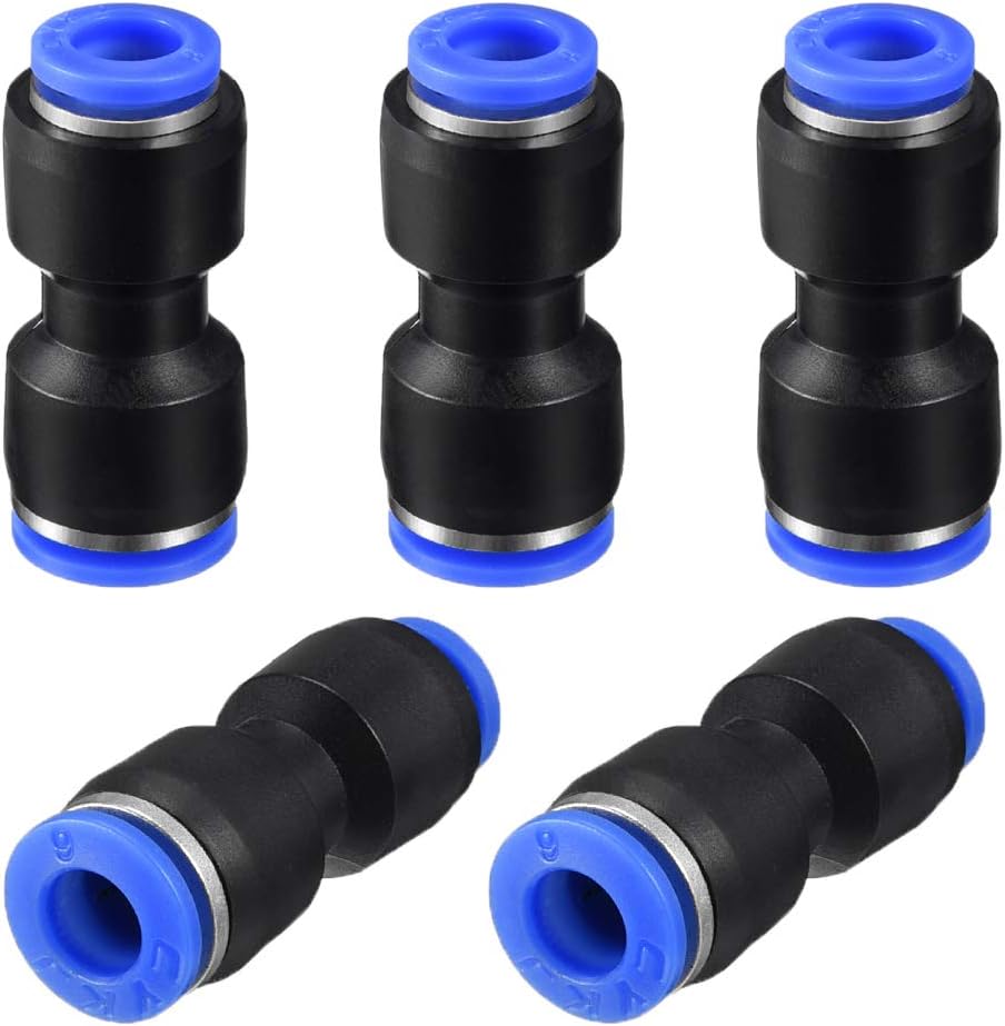 sourcing map 5Pcs Push to Connect Fittings Tube Connect 5/32" -15/64" OD Reducing Straight Union Push Fit Fittings Tube Fittings Push Lock Blue