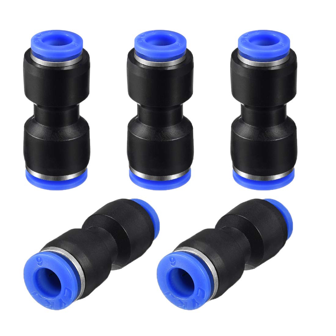 sourcing map 5Pcs Push to Connect Fittings Tube Connect 5/32" -15/64" OD Reducing Straight Union Push Fit Fittings Tube Fittings Push Lock Blue