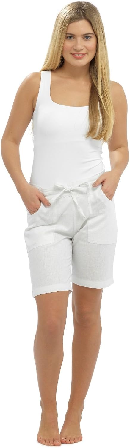 womens linen shorts elastic waist
