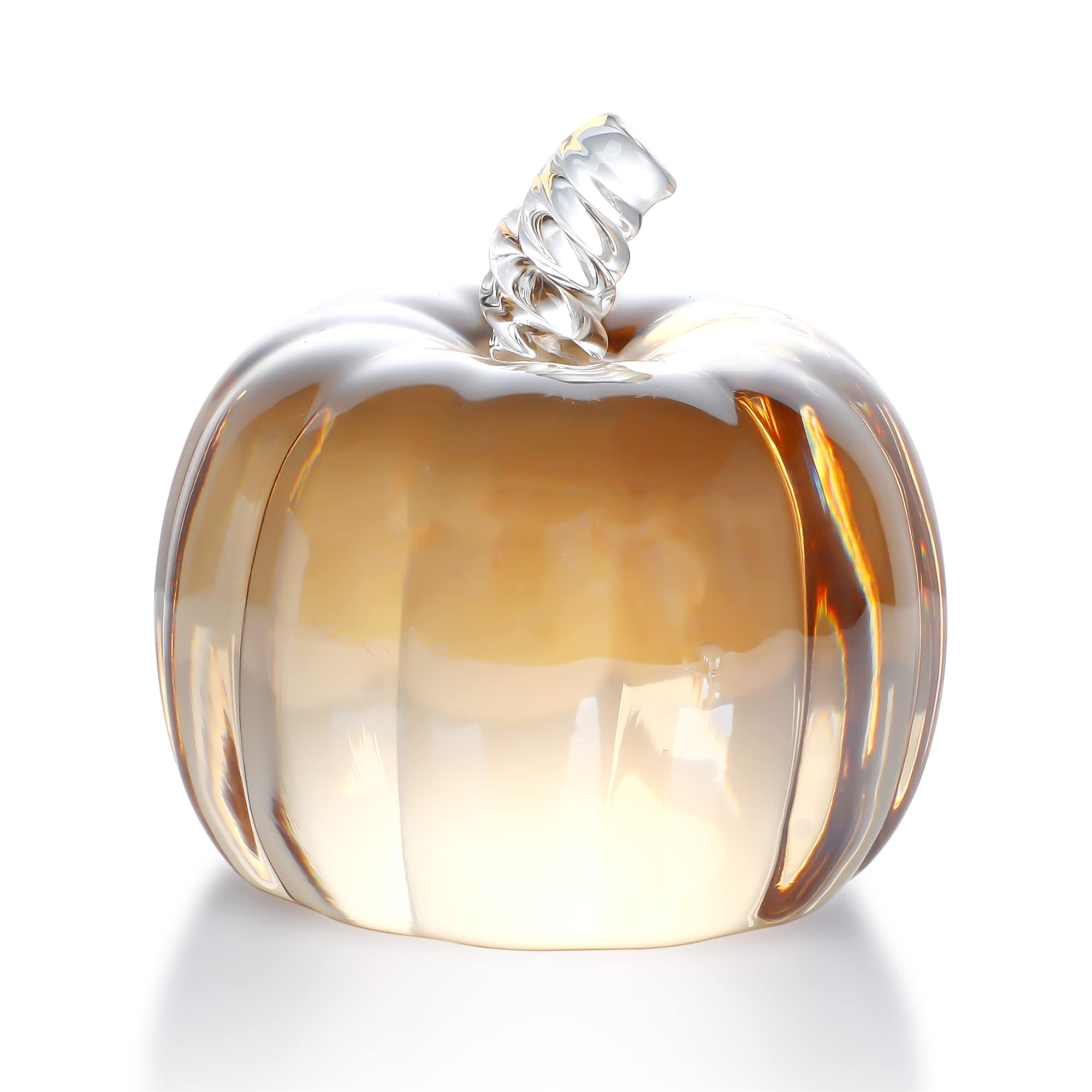 HDCRYSTALGIFTS 2.8’’ Crystal Pumpkin Figurine Art Glass Pumpkins for Decorating Harvest Glass Paperweight Fall Harvest Halloween,Champagne Color