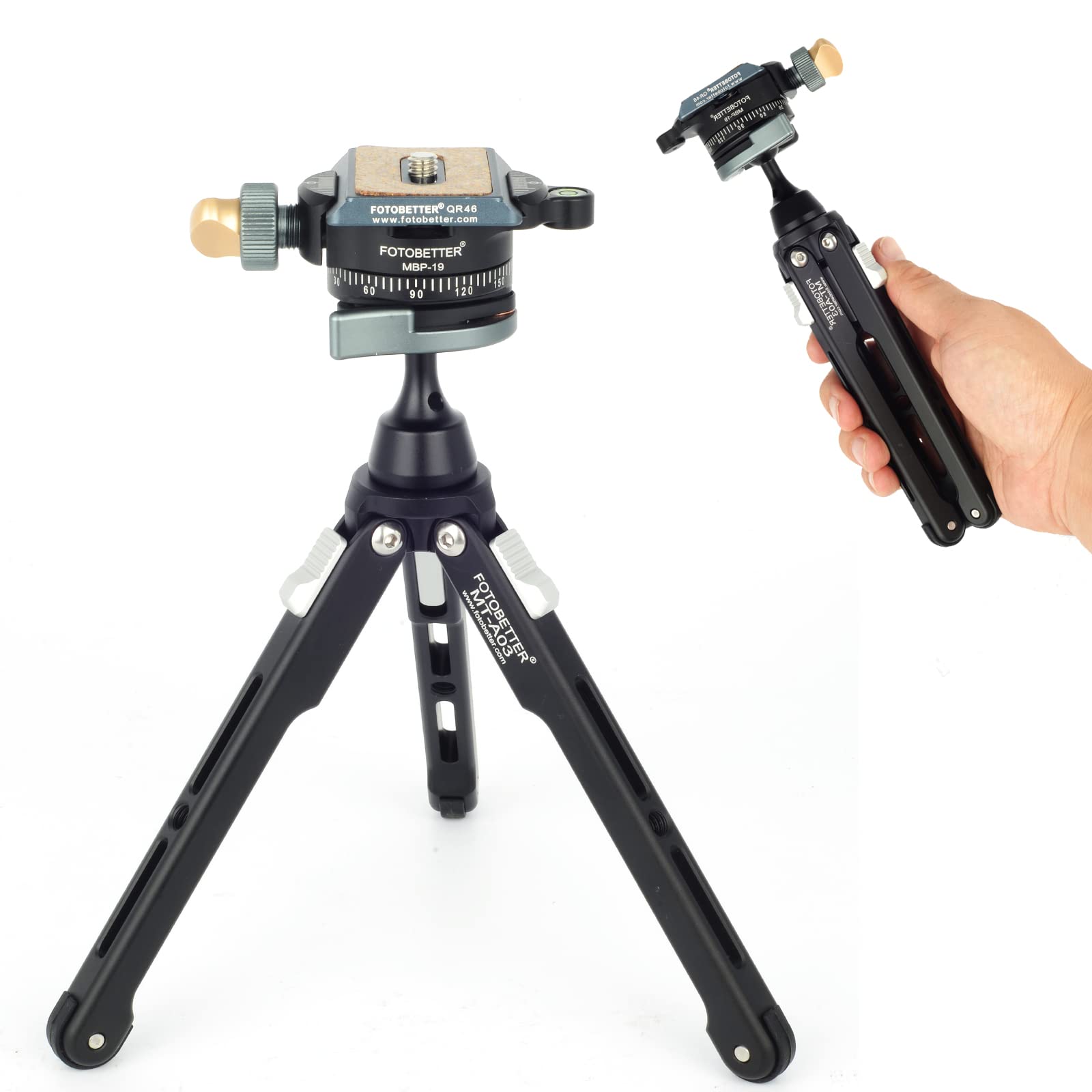 FOTOBETTER Mini Tabletop Small Desktop Tripod, Compact Portable Lightweight Travel Tripod with 360° Panoramic Ball Head Arca-Swiss QR Plate for Camera, phone, Webcam, Projector, Camcorder, Video Light