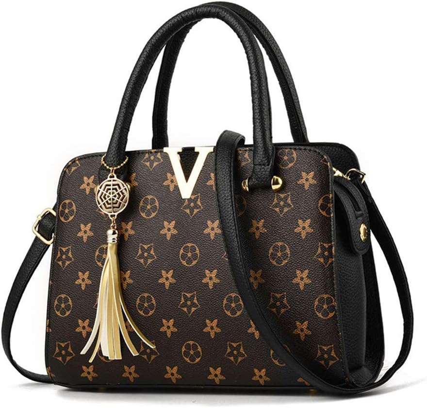 RFVBNM Womens Soft Leather Handbags Ladies Tote Handbags Cross Body Shoulder Bags for Work Travel Top-Handle Shoulder Bags (D Black)