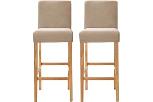 SONNACH Velvet Counter Stool Pub Chair Covers - Removable and Stretchable Slipcovers for a (2, Khaki)