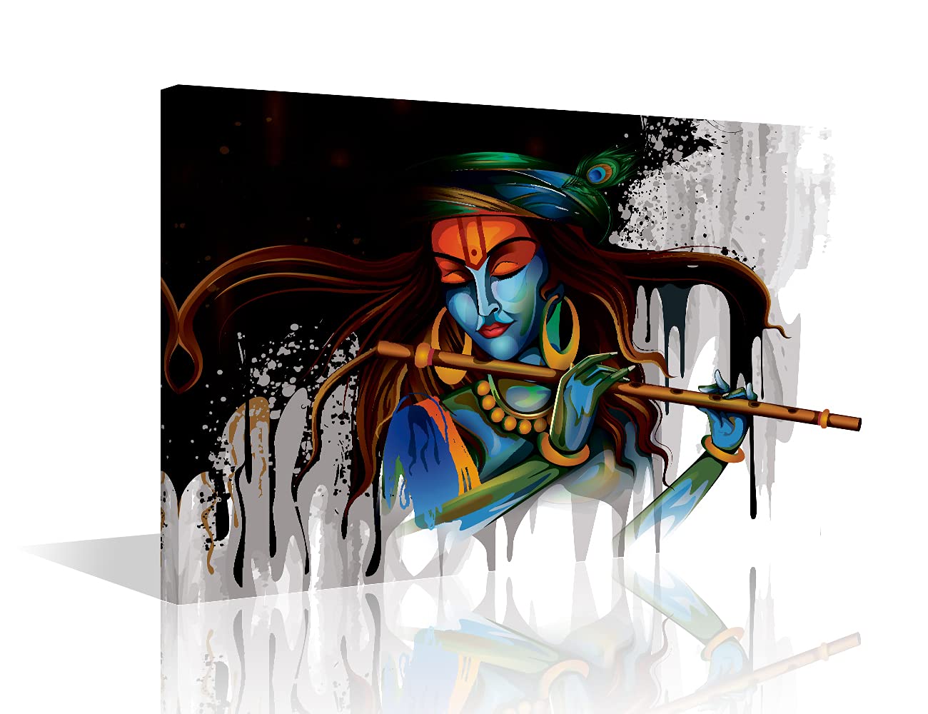 TISHIRON Indian Wall Painting Lord Krishna Pictures for bedroom Hinduism Deity Culture Wall Decorations 1 Panel Canvas Wall Art Contemporary Artwork Giclee Wooden Framed Ready to Hang (16''Wx 24''H)