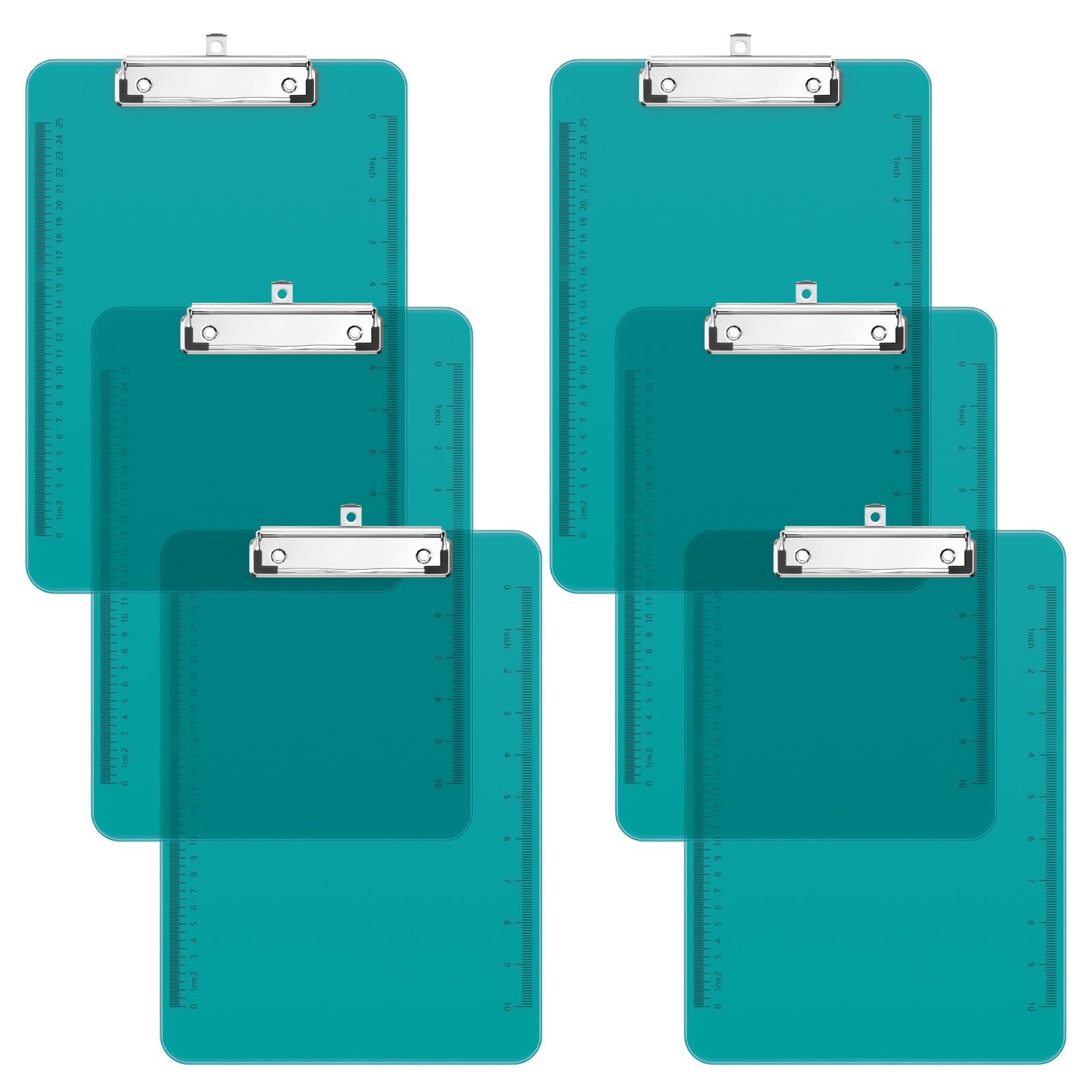 Piasoenc 6 Pack Plastic Clipboards, Translucent Clip Board with Low Profile, Office Supply, School Supplies, Letter Size 12.5 x 9 Inches,Teal — image 1