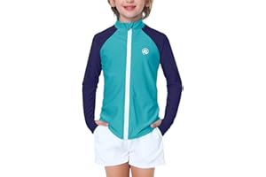 AOBUTE Unisex Kids Zipper Rash Guard Boys UPF 50+ UV Protection Sun Shirt with Thumb Hole 3-12 Years