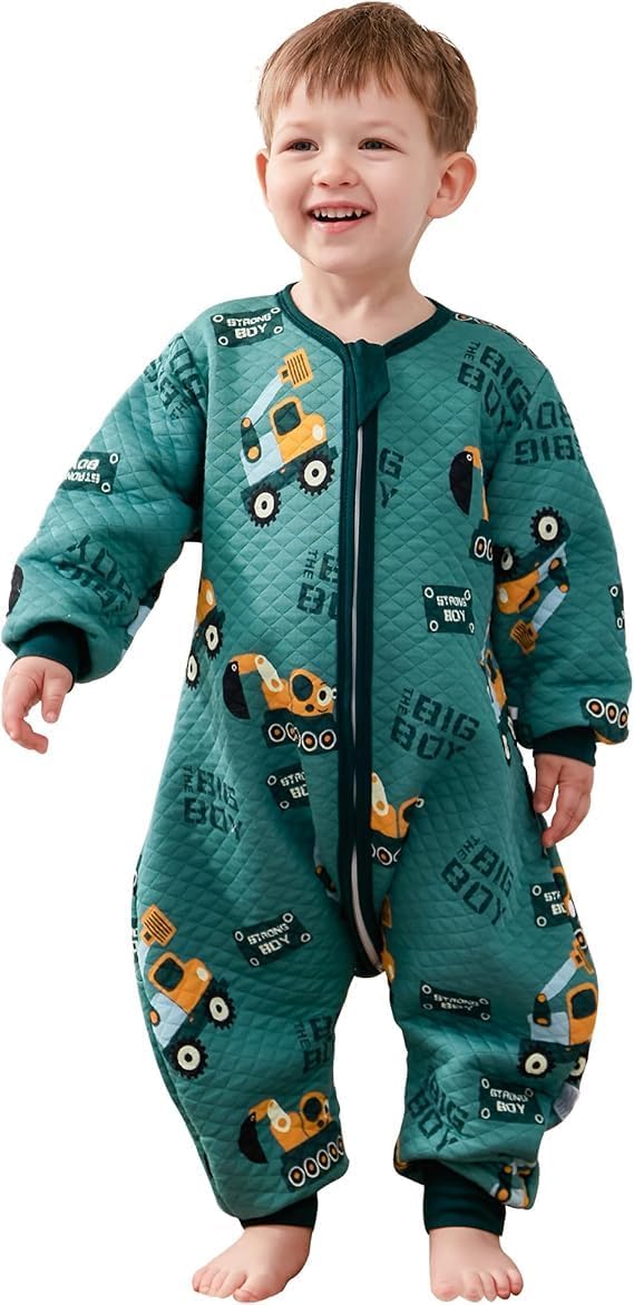 Photo 1 of LILBESTIE Toddler Sleep Sack with Feet, 1.5 TOG Wearable Blanket Toddler, Cotton Long Sleeves Sleep Sack 3-5T, Excavator