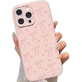 lioscre Cute Bow Phone Case for iPhone 15 Pro Max 6.7", Aesthetic Pink Heart Ribbon Bowknot Pattern Print Design Women Girly Case Gloss Camera Protective Cover Soft Silicone Shockproof TPU Funda