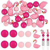 PH PandaHall 24pcs Flamingos Silicone Beads 12/15mm Pink Round Beads 3D Shaped Flamingo Focal Bead Cute Animal Bead for Beadable Pens Lanyards Bracelet Jewelry Making, Hole: 2-3mm