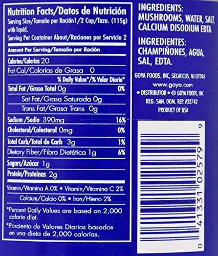 GOYA FOODS SLICED MUSHROOMS, 4 OUNCE (PACK OF 24)