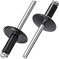 Wensilon(150 pcs) 3/16 * 1/2" Large Cap Open End Black Aluminum Blind Rivets,5 * 13 Blind Rivet