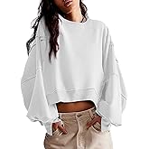 EGUGYDW Womens Crewneck Sweatshirts Cropped Long Sleeve Side Slit Loose Fit Teen Girls 2025 Fall Crop Pullover Tops