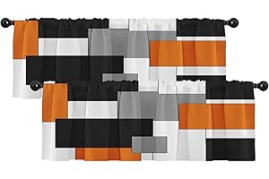 Emvency 2 Pack Valances Window Treatments, Orange and Black Geometry Abstract Blackout Drapes Adjustable Curtain for Windows Living Room Kitchen Over Sink, 18x52 Inch Rod Pocket Valances