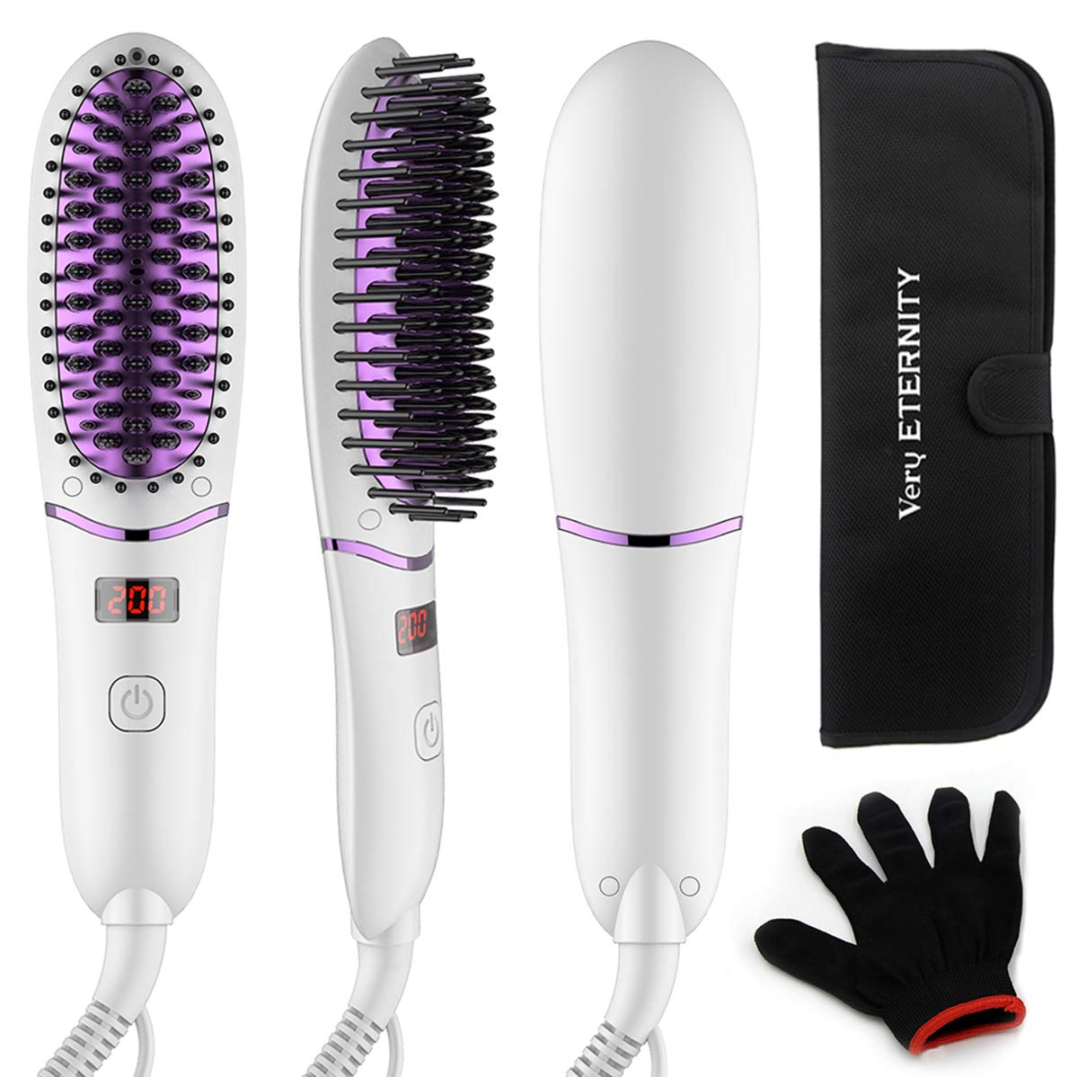 Mini Size Hair Straightener Brush for Women, Electric Anti Scald Hair Straightening Comb with LED Display, Portable Ionic Hair Brush for Travel, Five-speed Adjustment Heating Temperature
