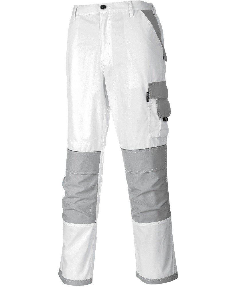 Portwest KS54 Men's Painters Pro Slim Fit Work Trousers with Knee Pad Pockets - Reflective Painting Decorators Cargo Combat Safety Workwear, White, XL