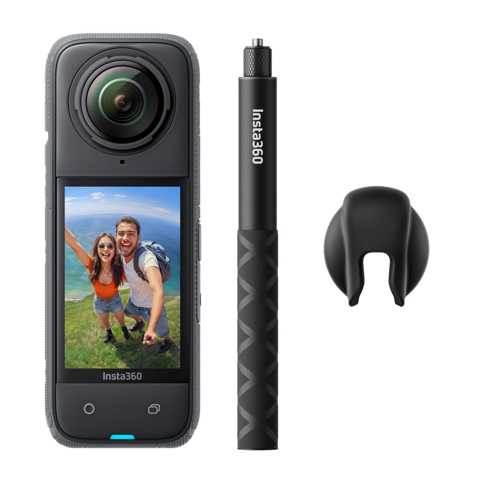 Insta360 X4 Get-Set Bundle - 8K Waterproof 360 Action Camera, 4K Wide-Angle Video, Invisible Selfie Stick Effect, Removable Lens Guards, 135 Min Battery Life, AI Editing, Stabilization Image