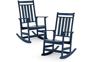 LETKIND Oversized Outdoor Rocking Chairs Set of 2,All Weather Rocker Chair with More Comfortable Seat Panel for Porch Patio Outside(Navy Blue)