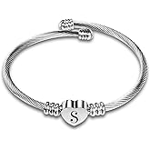 SBI Jewelry Silver Initial Letter Cuff Bracelets Gift for Women Alphabet A-Z Heart Bangle Bracelet for Women Jewelry
