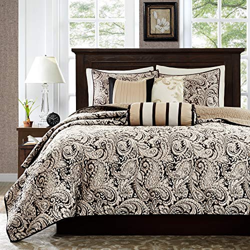 Madison Park Aubrey 6 Piece Quilted Coverlet Set, Black, Cal King, King King