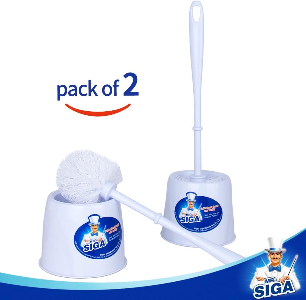 MR. SIGA Toilet Bowl Brush and Caddy, Dia 12cm x 38cm Height, Pack of 2 Set: Home & Kitchen