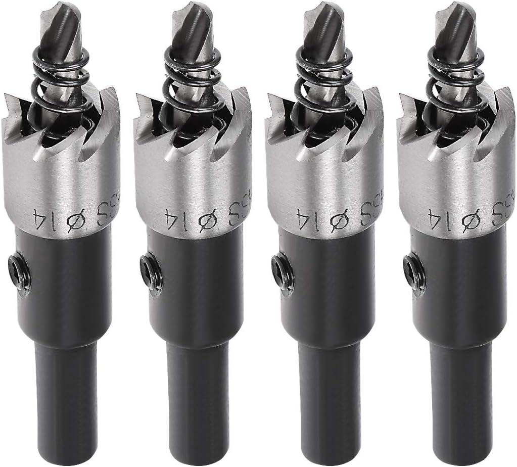 sourcingmap 4 Pcs 14mm High Speed Steel HSS Drill Bit Hole Saw for Metal Alloy Wood, Black, Silver