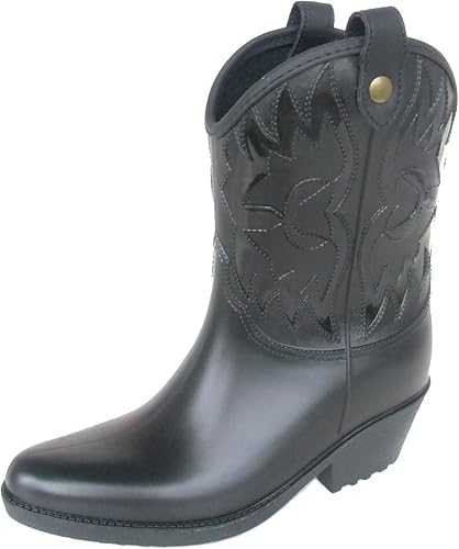 Amazon ノーブランド レインシューズ ウエスタン ハーフ レディース ブラック S サイズ レインシューズ