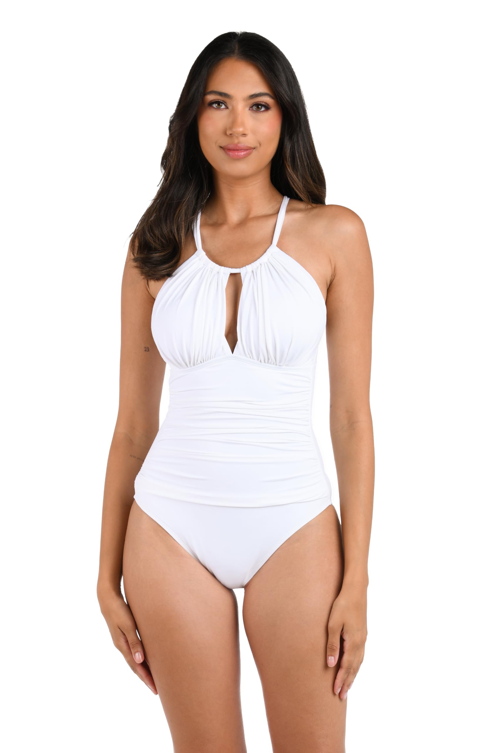 La Blanca Women’s Island Goddess High Neck Keyhole One Piece Swimsuit, White, 16