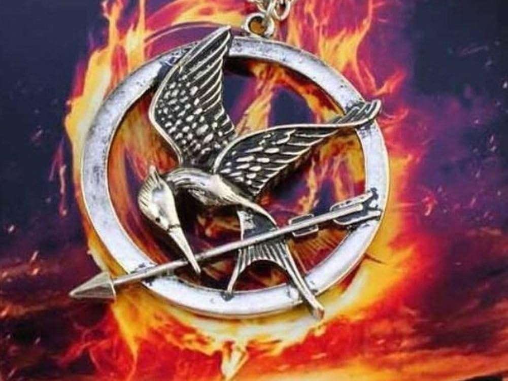 The Hunger Games Mockingjay Necklace in Antique Bronze with Detailed Engraving on Mockingjay