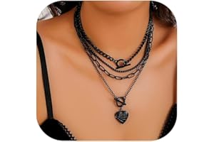 Goth Necklace Accessories Black Layered Necklaces for Women Gothic Jewelry Stackable Chains with Star Heart Coin Charms