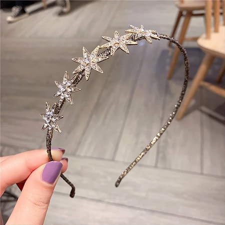Amazon 輝くラインストーンスター女性のためのヘアバンド細い髪のフープ韓国のヘッドバンド髪のためのベゼル夏のファッションヘアアクセサリー Qdgerwgy ビューティー 通販