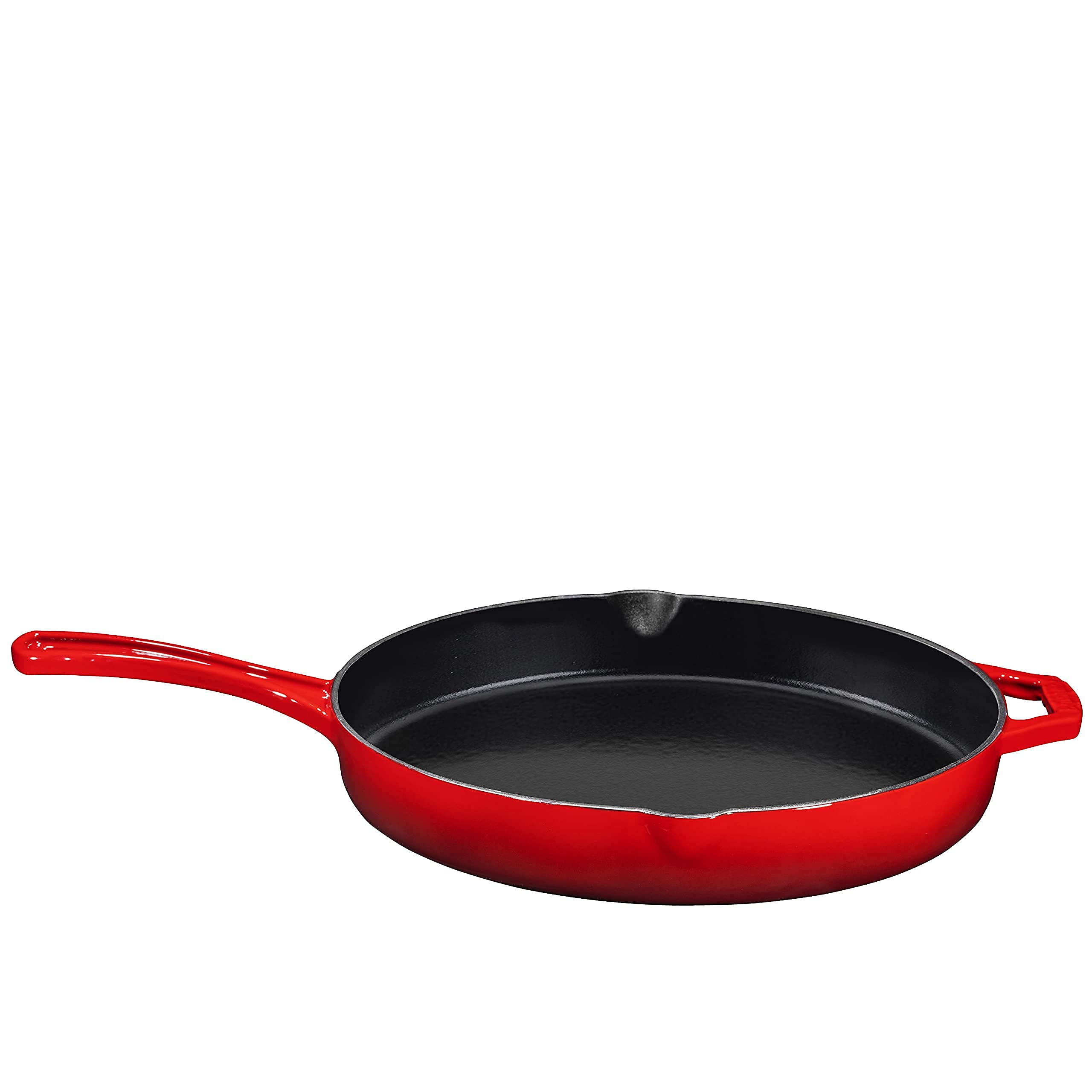Bruntmor 12-Inch Enameled Cast Iron Skillet - Pre-Seasoned Frying Pan for Cooking, Grilling, and Baking - Smooth Nonstick Cast Iron Pan - Oven Safe and Durable Cookware for Versatile Use - Red