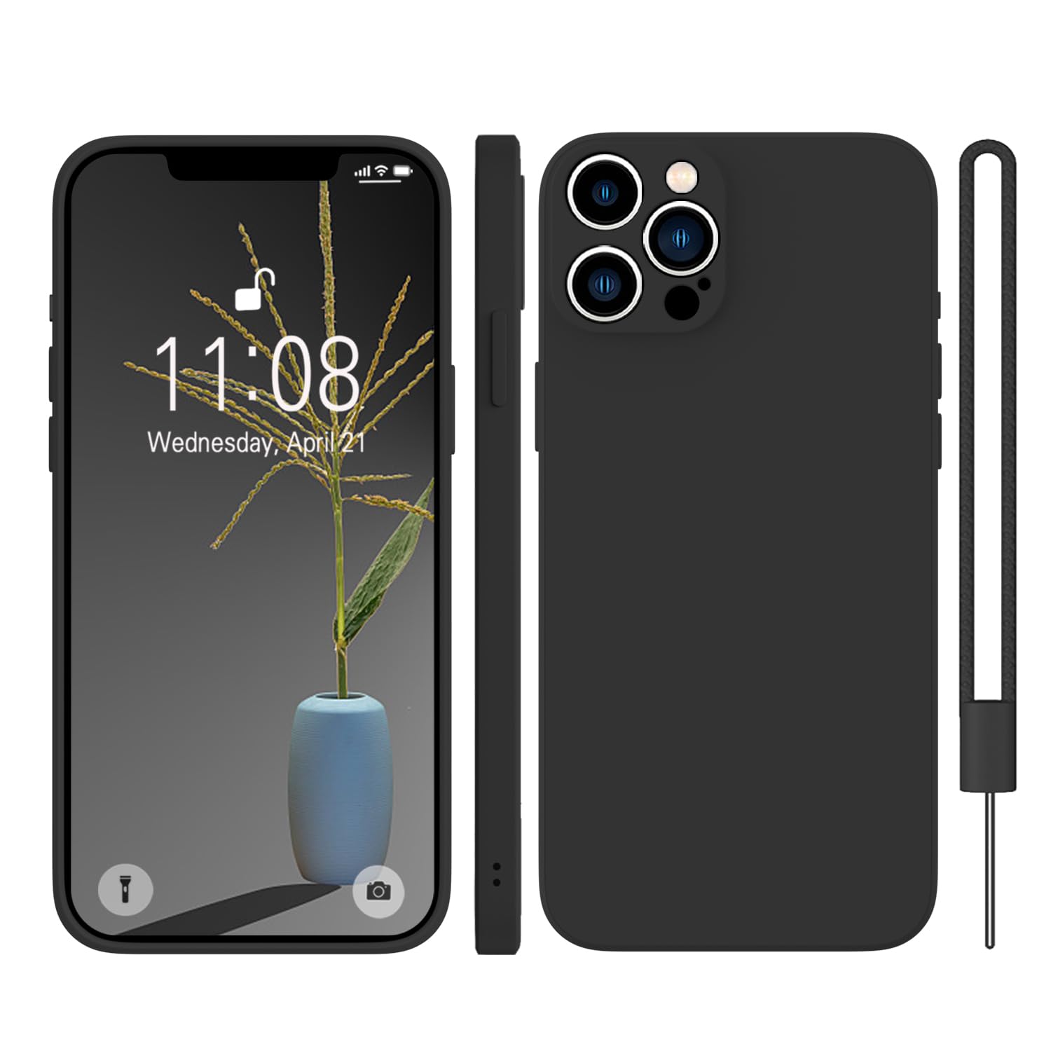 KPPIT Silicone Case Compatible with iPhone 13 Pro 6.1 inch Protective case,Ultra Slim Soft Gel Anti-Scratch,Microfiber Lining,Rubber Shockproof Case Cover for iPhone 13 Pro Black — image 1