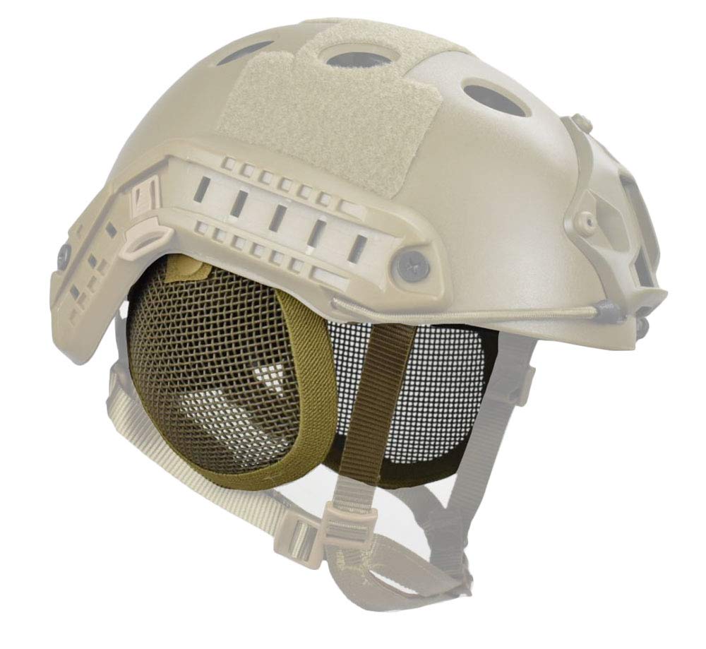 Photo 1 of JFFCESTORE Tactical Airsoft Military Paintball Metal Mesh Side Cover with Ear Protection for Fast Helmet (Not Including Helmet)(DE)