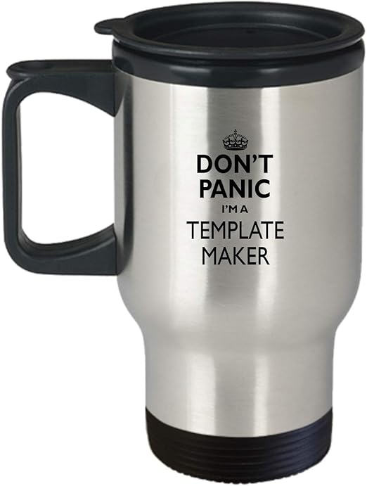 Amazon Com Template Maker Travel Mug Aa97t Don T Panic Stainless Steel Insulated Coffee Novelty Tumbler With Lid And Handle Non Spill 14 Oz Kitchen Dining