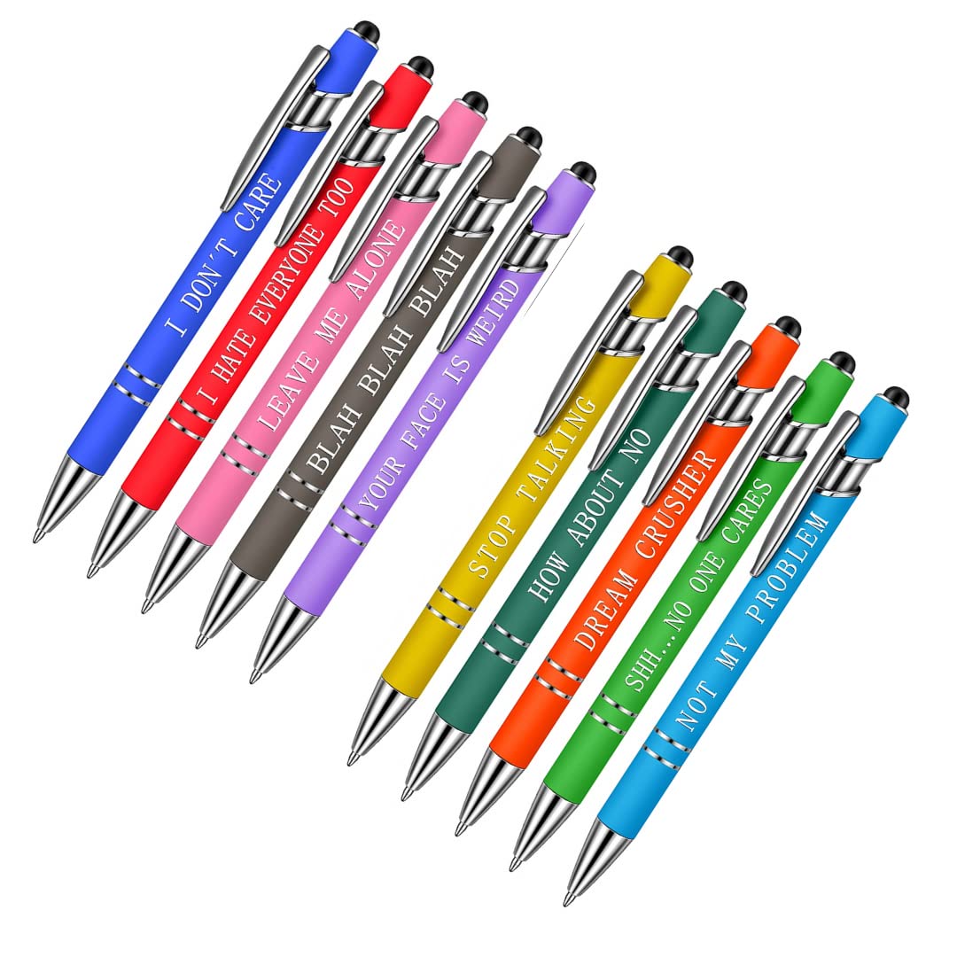 Vellichor Europe 10 x Bulk Pack of Funny Ballpoint Pens/Tablet Stylus for Office or Work Use | Rude Joke Pens | Amusing Novelty Pens | Insulting Friends Colleagues | Black Ink | Rubber Top Tip Stylus