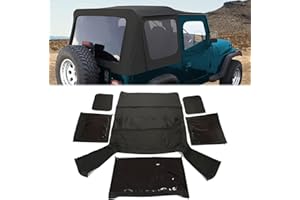 KUAFU Replacement Soft Top Compatible with 1987-1995 Jeep Wrangler YJ 2 Door Sailcloth Vinyl Black Roof, Zip Out with Tinted 