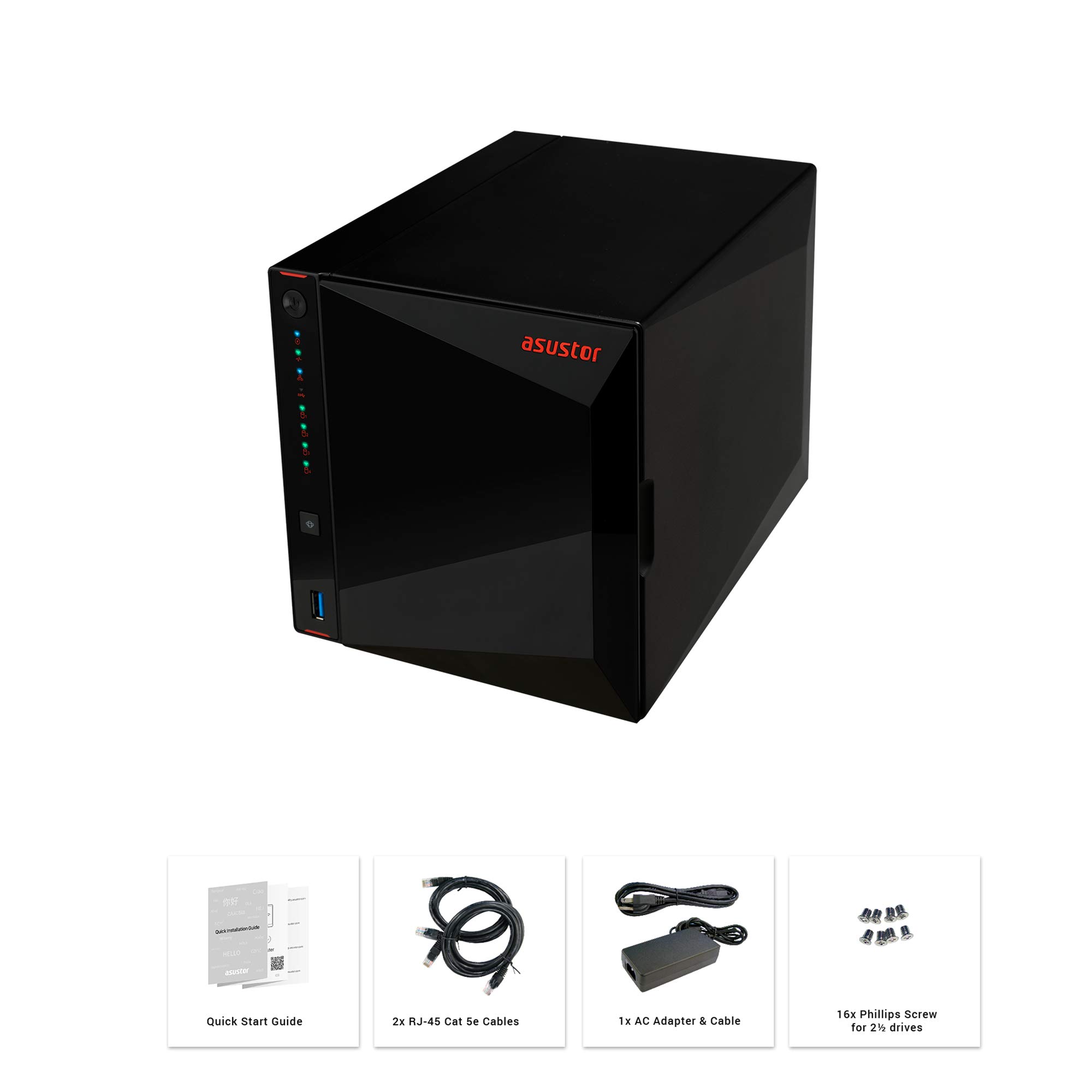 Asustor AS5304T - 4 Bay NAS, Intel Celeron Quad-Core, 2 2.5GbE Ports, 4GB RAM DDR4, Gaming Network Attached Storage, Personal Private Cloud (Diskless)