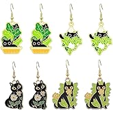Cute Cat Earrings for Women Flower Dangle Earrings for Cat Lover Jewelry Gifts (black)