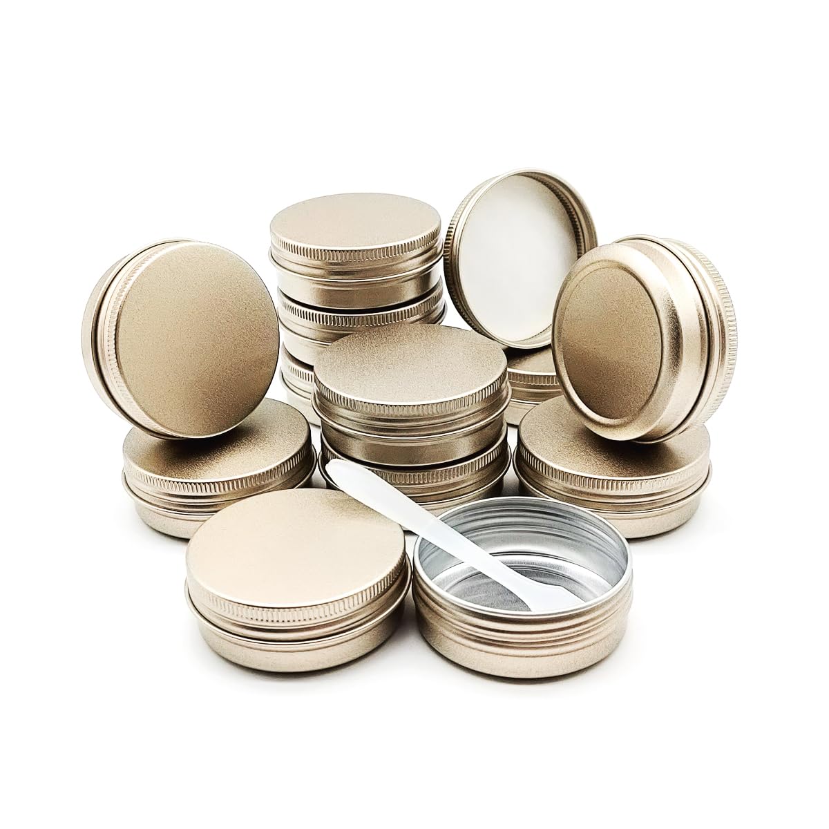 Wopanxye 12pack Aluminum Tin Cans, 1 oz / 30ml, Metal Round Tin Storage Jar Container with Screw Cap for Cream Lip Balm Cosmetic Candles Salve Makeup Eye Shadow Powder Tea, 30g refillable Jars Gold