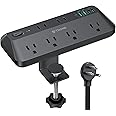 TROND Desk Clamp Power Bar Surge Protector with PD 20W USB C, 6 Outlets Desktop Charging Station, 6ft Flat Plug Extension Cor